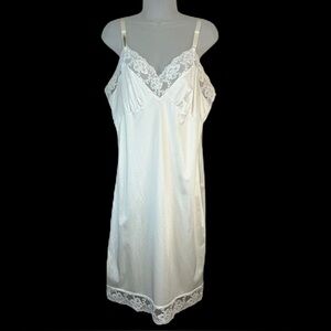 Vintage Sears Satin Babydoll Slip Dress Chemise Size 38 Midi Ivory Lace Coquette